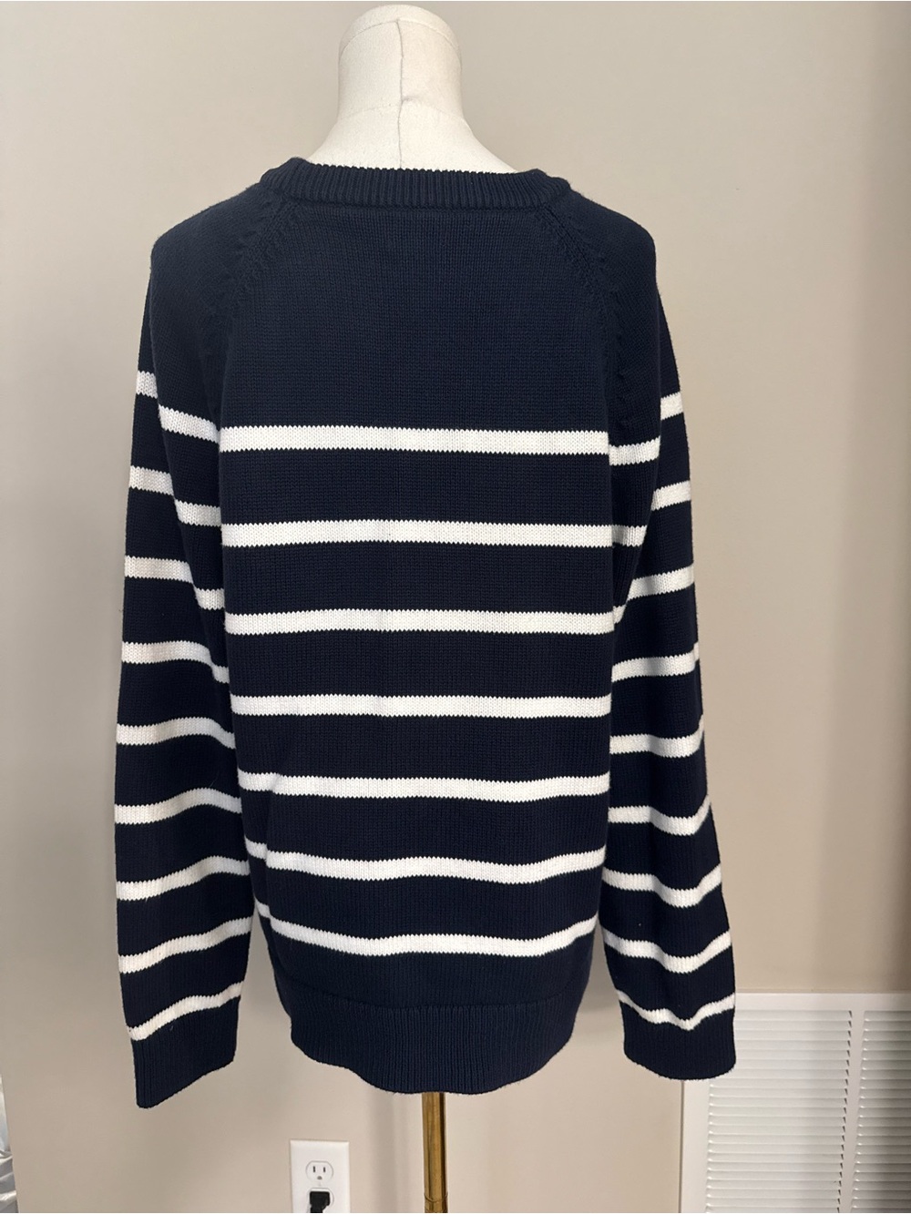 J.Crew Navy White Stripe Cotton Sweater XL Coastal Nautical Preppy Crewneck - Picture 4 of 7